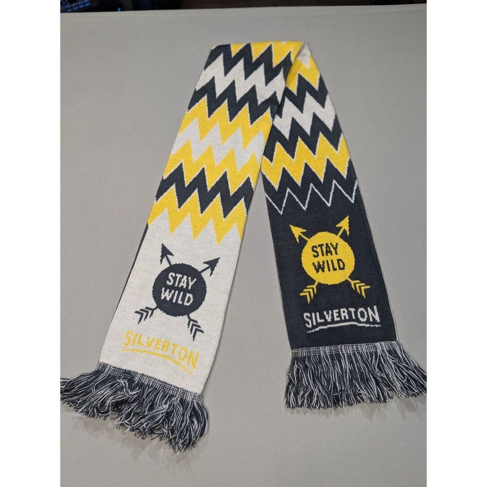 Silverton Stay Wild Knit Scarf Black Yellow White Chevron Fringe 60"